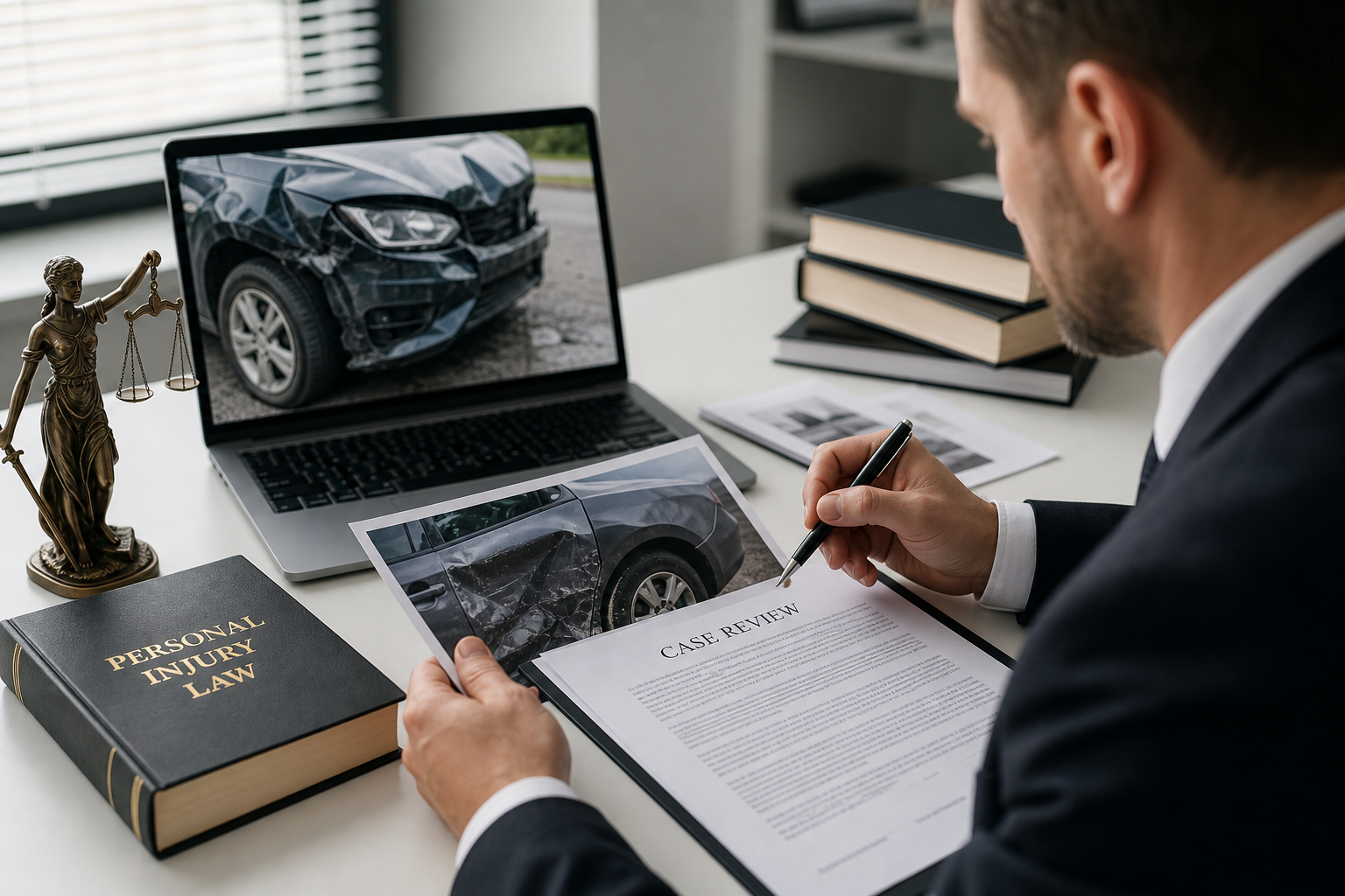 Attorney reviewing car accident case documents to maximize compensation