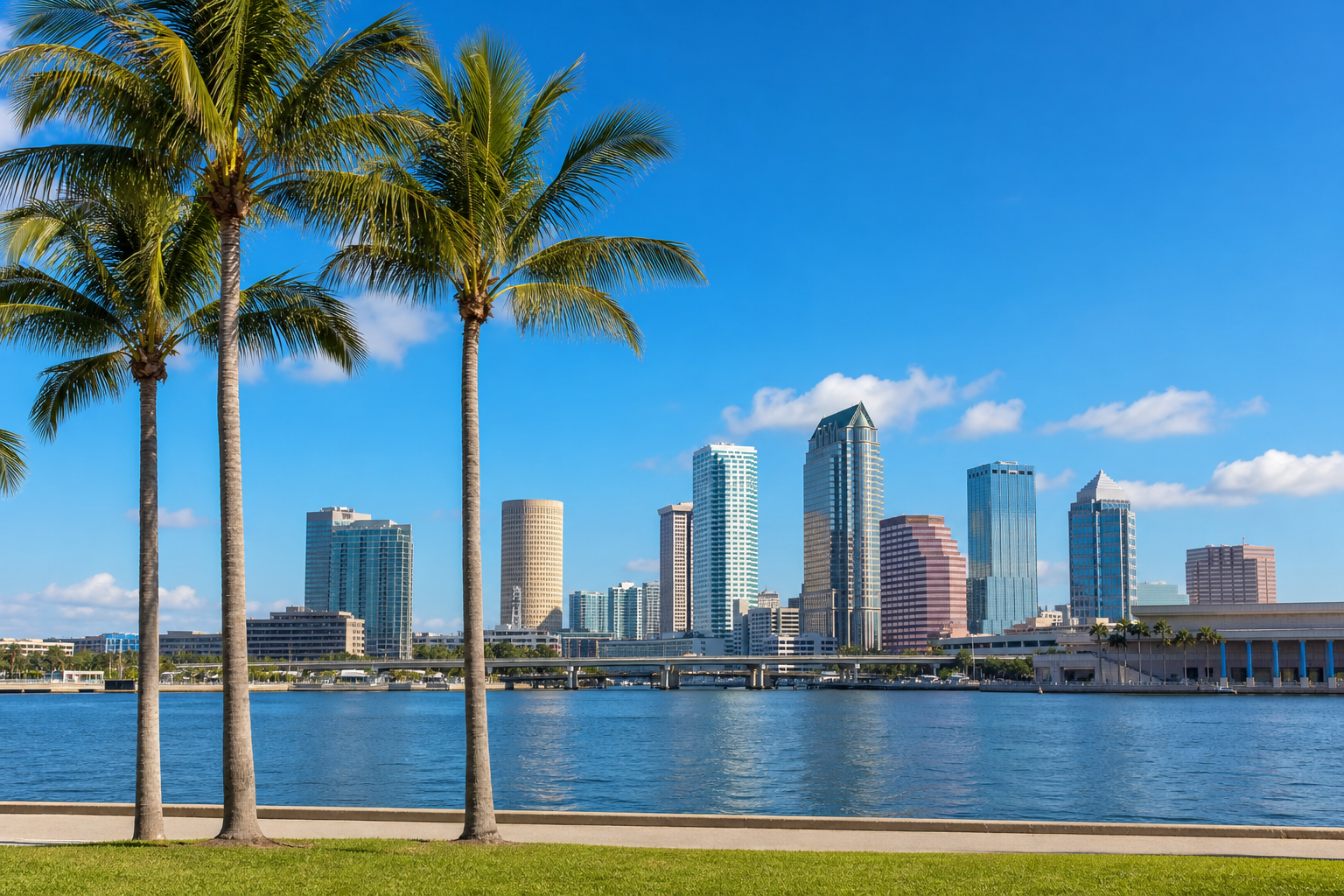 Tampa skyline across the bay on a sunny day